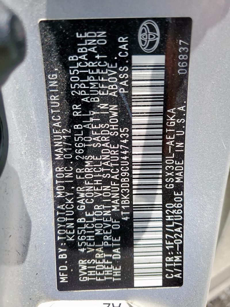 4T1BK3DB9CU447435 - 2012 TOYOTA AVALON BASE SILVER photo 13