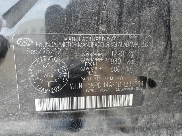 5NPDH4AE1DH230294 - 2013 HYUNDAI ELANTRA GLS BLACK photo 13