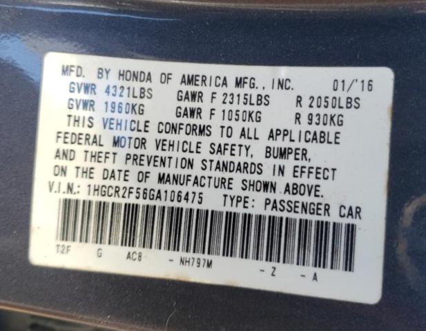 1HGCR2F56GA106475 - 2016 HONDA ACCORD SPORT GRAY photo 12