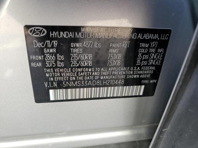 5NMS33AD8LH210448 - 2020 HYUNDAI SANTA FE SEL SILVER photo 12