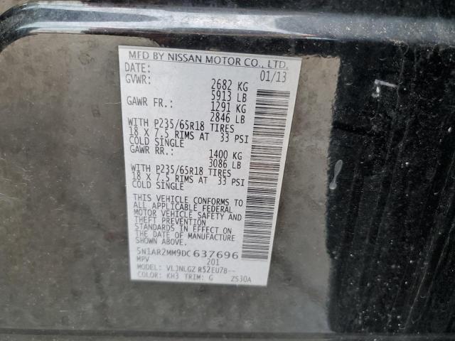 5N1AR2MM9DC637696 - 2013 NISSAN PATHFINDER S BLACK photo 12