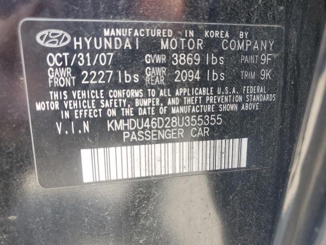 KMHDU46D28U355355 - 2008 HYUNDAI ELANTRA GLS BLACK photo 12