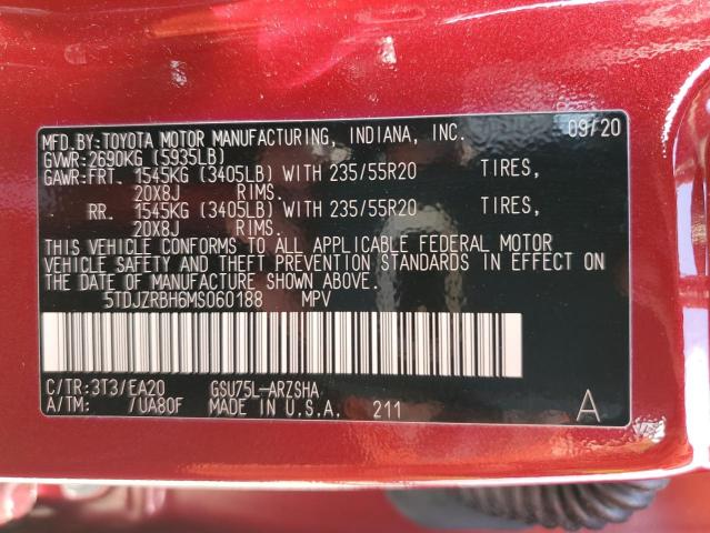 5TDJZRBH6MS060188 - 2021 TOYOTA HIGHLANDER XSE RED photo 14