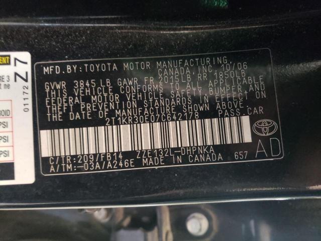 2T1KR30E07C642178 - 2007 TOYOTA COROLLA MA XR BLACK photo 12