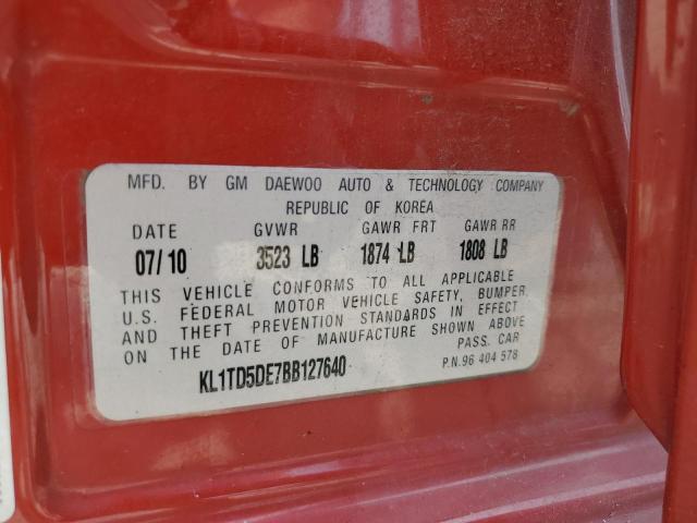 KL1TD5DE7BB127640 - 2011 CHEVROLET AVEO LS Qırmızı foto 12