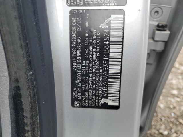 WBANA53514B845244 - 2004 BMW 525 I SILVER photo 12