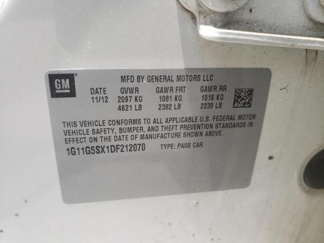 1G11G5SX1DF212070 - 2013 CHEVROLET MALIBU 3LT 白色 照片 12