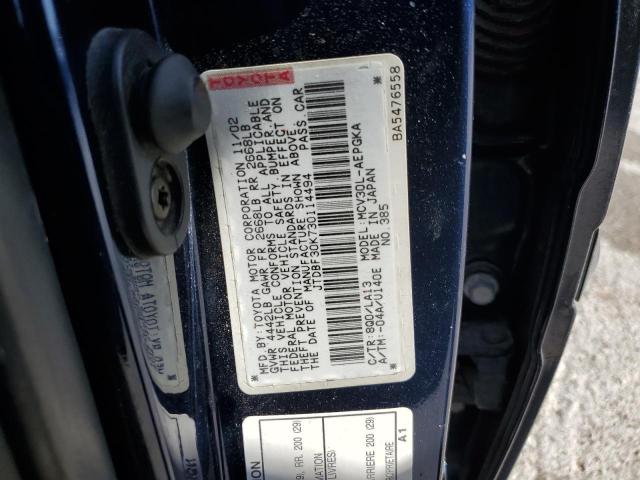 JTDBF30K730114494 - 2003 TOYOTA CAMRY LE BLUE photo 12