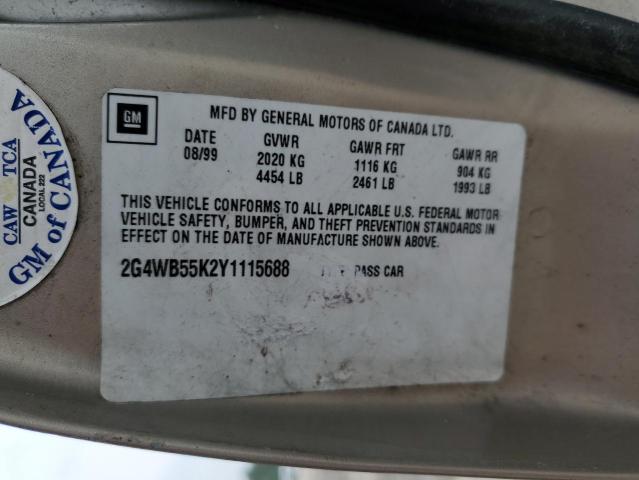 2G4WB55K2Y1115688 - 2000 BUICK REGAL LS 米色 照片 12