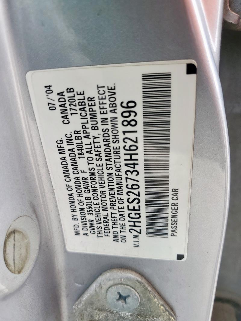 2HGES26734H621896 - 2004 HONDA CIVIC EX SILVER photo 12