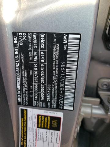 4JGDA5HB8DA217986 - 2013 MERCEDES-BENZ ML 350 4MATIC SILVER photo 12