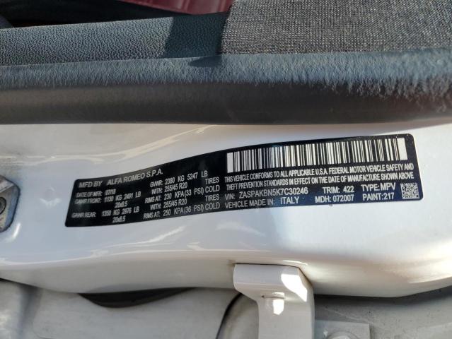 ZASPAKBN5K7C30246 - 2019 ALFA ROMEO STELVIO TI WHITE photo 13