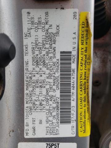 5TFJU4GN4BX006072 - 2011 TOYOTA TACOMA DOUBLE CAB PRERUNNER SILVER photo 13