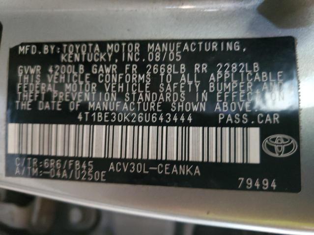 4T1BE30K26U643444 - 2006 TOYOTA CAMRY LE GRAY photo 12