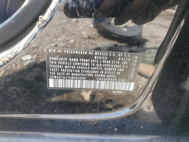 3VW2K7AJ1CM402594 - 2012 VOLKSWAGEN JETTA BASE 黑色 照片 12