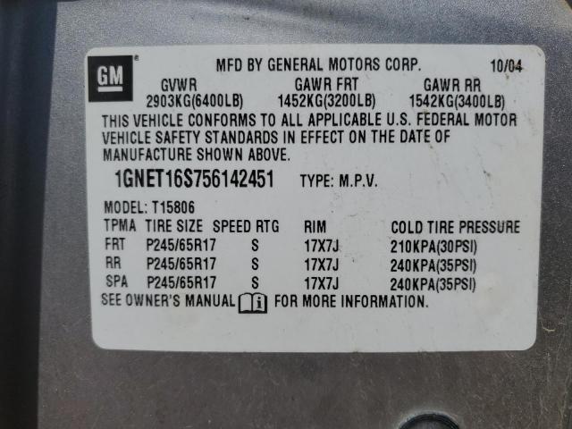 1GNET16S756142451 - 2005 CHEVROLET TRAILBLAZE EXT LS SILVER photo 13