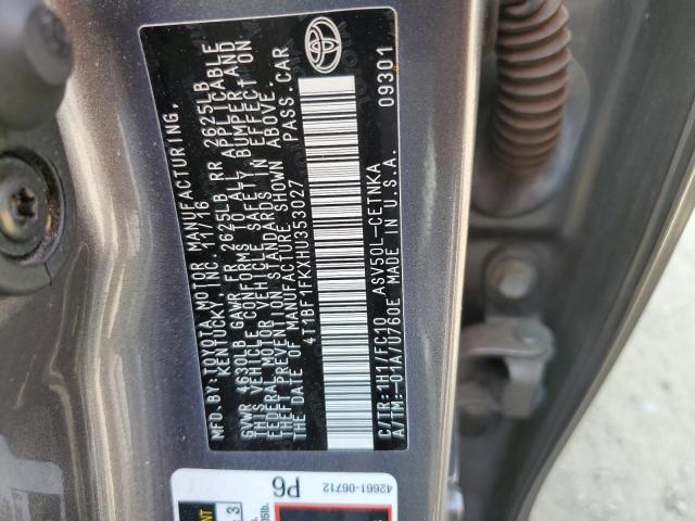 4T1BF1FKXHU353027 - 2017 TOYOTA CAMRY LE 灰色 照片 12