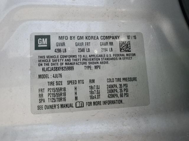 KL4CJASBXFB259889 - 2015 BUICK ENCORE SILVER photo 12