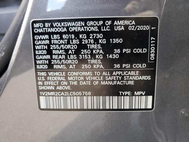 1V2MR2CA2LC505756 - 2020 VOLKSWAGEN ATLAS SEL GRAY photo 13