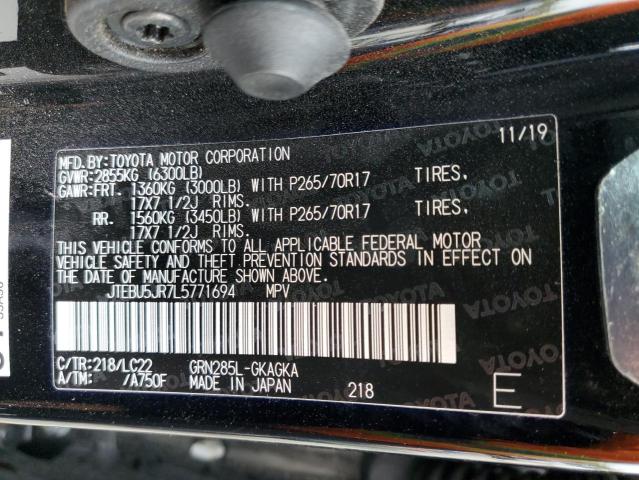 JTEBU5JR7L5771694 - 2020 TOYOTA 4RUNNER SR5/SR5 PREMIUM 黑色 照片 10