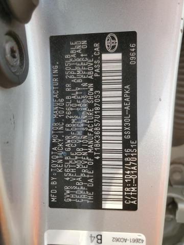 4T1BK36B57U187053 - 2007 TOYOTA AVALON XL ვერცხლისფერი ფოტო 12