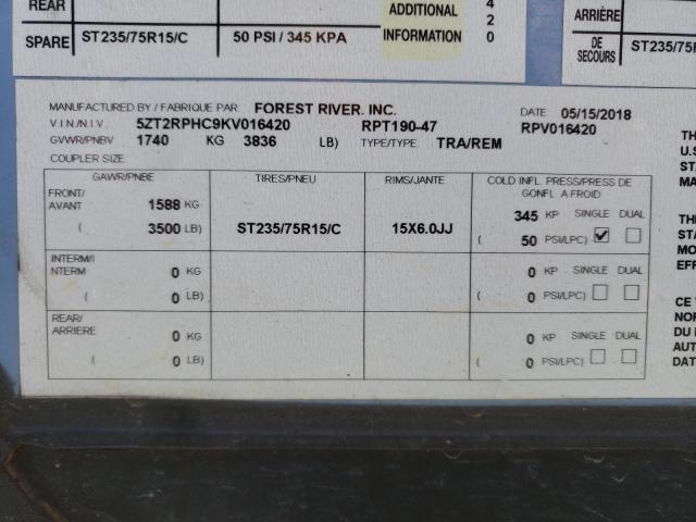 5ZT2RPHC9KV016420 - 2019 WILDWOOD R-POD GRAY photo 10