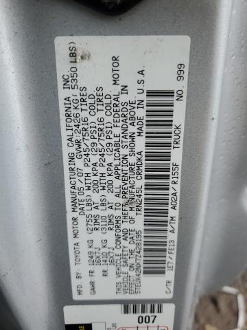 5TEUX42NX7Z428195 - 2007 TOYOTA TACOMA ACCESS CAB ვერცხლისფერი ფოტო 12
