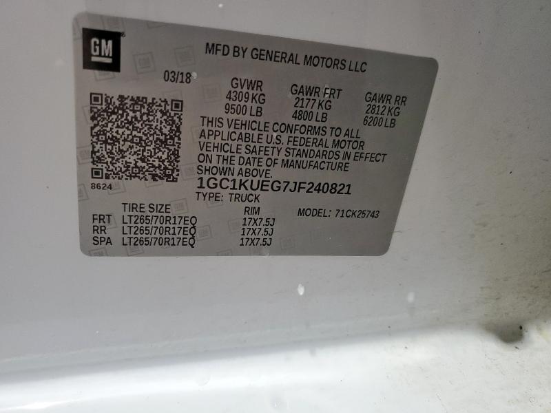 1GC1KUEG7JF240821 - 2018 CHEVROLET SILVERADO K2500 HEAVY DUTY WHITE photo 12