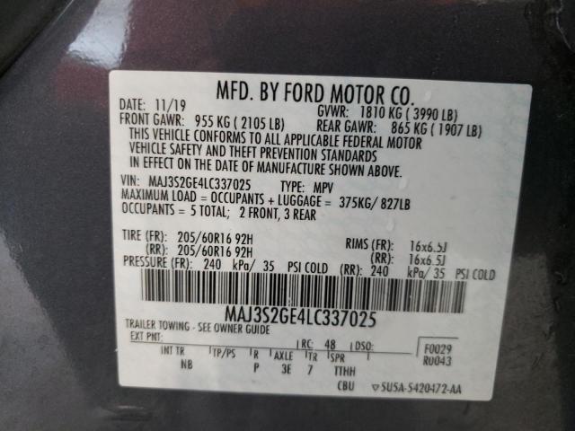 MAJ3S2GE4LC337025 - 2020 FORD ECOSPORT SE CHARCOAL photo 13