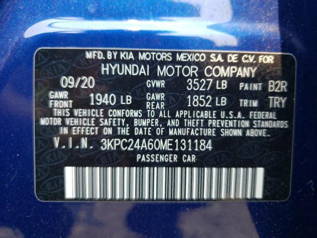 3KPC24A60ME131184 - 2021 HYUNDAI ACCENT SE BLUE photo 13