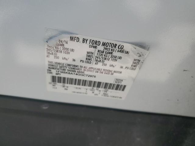 1FM5K8AT4GGC72975 - 2016 FORD EXPLORER POLICE INTERCEPTOR 白色 照片 12