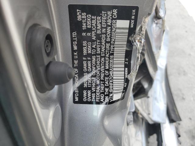 SHHFK7G48JU203516 - 2018 HONDA CIVIC SPORT ვერცხლისფერი ფოტო 12