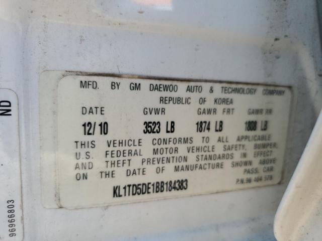 KL1TD5DE1BB184383 - 2011 CHEVROLET AVEO LS 白色 照片 13