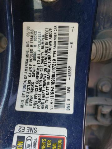 1HGFA16988L097219 - 2008 HONDA CIVIC EXL BLUE photo 12