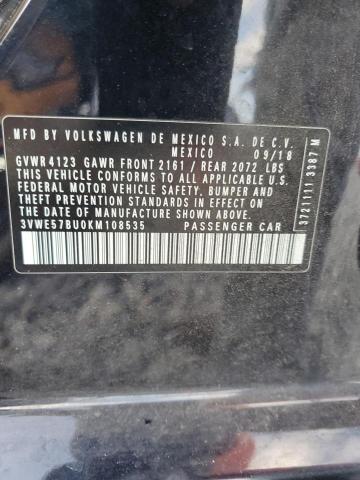 3VWE57BU0KM108535 - 2019 VOLKSWAGEN JETTA SEL Սև լուսանկար 12