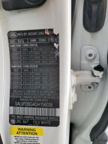 SALVP2BG4GH156036 - 2016 LAND ROVER RANGE ROVE SE WHITE photo 13