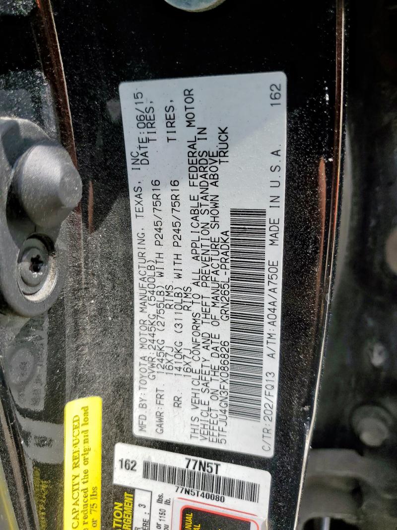 5TFJU4GN3FX086826 - 2015 TOYOTA TACOMA DOUBLE CAB PRERUNNER BLACK photo 12