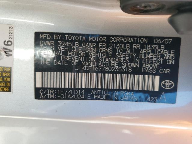 JTKDE167780235318 - 2008 TOYOTA SCION TC 银色 照片 13