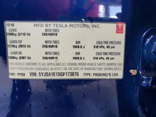 5YJSA1E15GF173876 - 2016 TESLA MODEL S BLUE photo 12