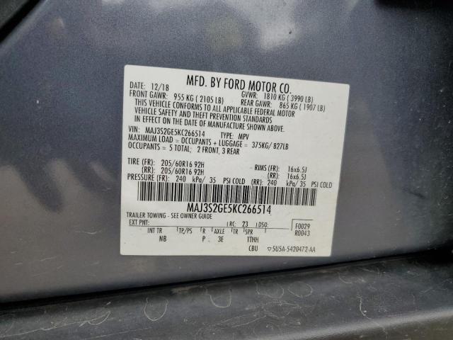 MAJ3S2GE5KC266514 - 2019 FORD ECOSPORT SE GRAY photo 12