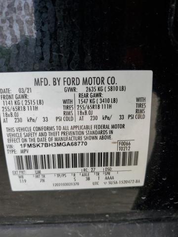 1FMSK7BH3MGA68770 - 2021 FORD EXPLORER შავი ფოტო 14