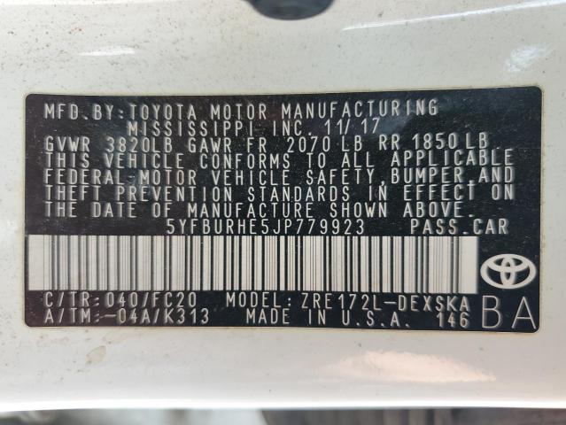 5YFBURHE5JP779923 - 2018 TOYOTA COROLLA L Ақ фото 12