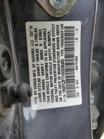 19XFC2F71GE038405 - 2016 HONDA CIVIC EX GRAY photo 13