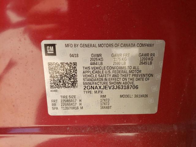 2GNAXJEV3J6318706 - 2018 CHEVROLET EQUINOX LT RED photo 12