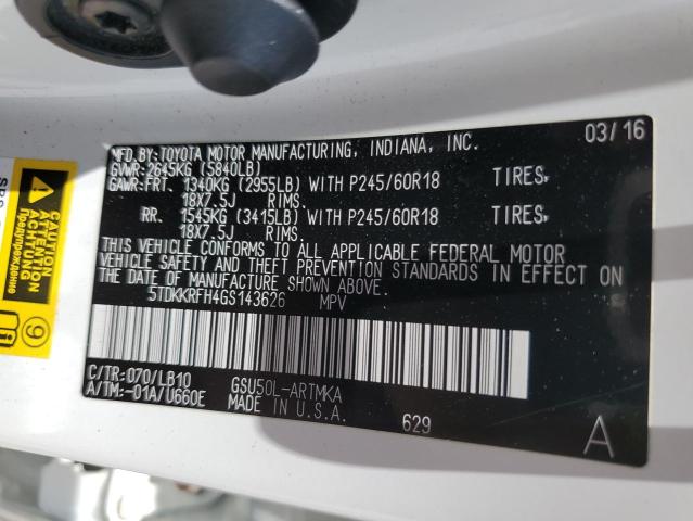 5TDKKRFH4GS143626 - 2016 TOYOTA HIGHLANDER XLE Ağ foto 13