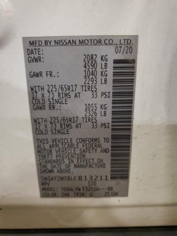 5N1AT2MT8LC813211 - 2020 NISSAN ROGUE S WHITE photo 12