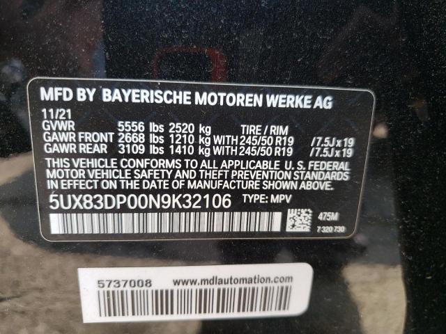 5UX83DP00N9K32106 - 2022 BMW X3 M40I BLACK photo 12