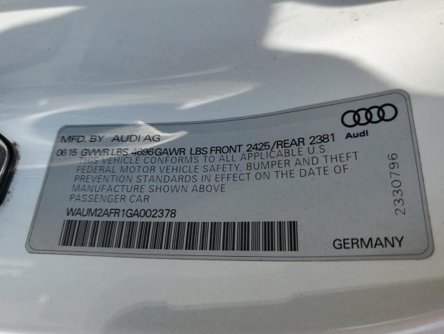 WAUM2AFR1GA002378 - 2016 AUDI A5 PREMIUM PLUS S-LINE WHITE photo 12