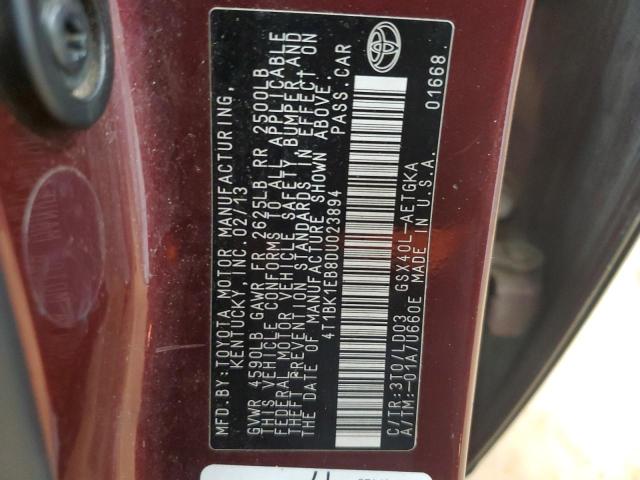 4T1BK1EB8DU023894 - 2013 TOYOTA AVALON BASE BURGUNDY photo 12