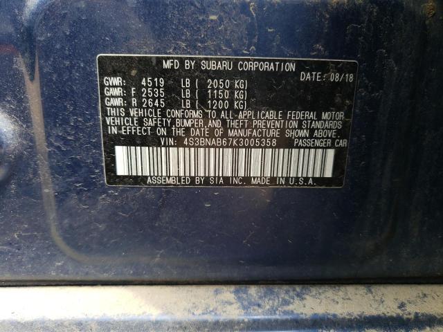 4S3BNAB67K3005358 - 2019 SUBARU LEGACY 2.5I BLUE photo 12